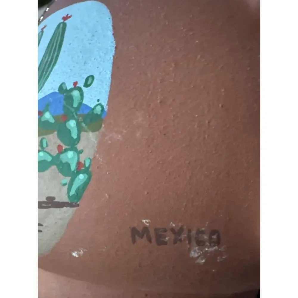 VTG‎ Hand Painted Mexican Pottery Clay Coffee Mug Cactus Skull Southwest Design